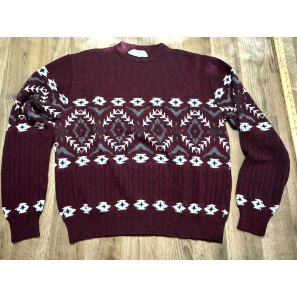 Rob Winter Sweater, Men's Size XL? White Black Red, Fair Isle, Pullover, Knit
